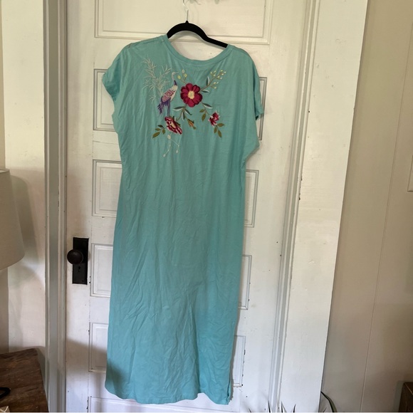 Johnny Was Osaka Embroidered Relaxed Cotton Knit Dress in Marine Blue Medium - Picture 7 of 10